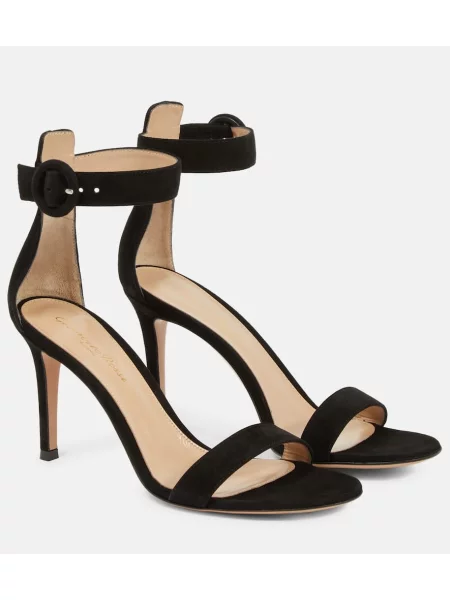 Кожени сандали Gianvito Rossi с отворена пета черно