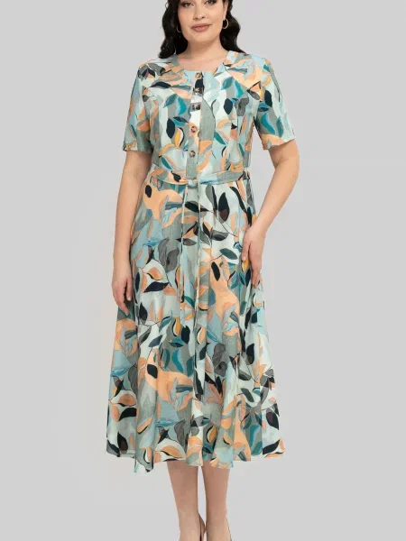 Лляна Сукня міді All Posa бірюзовий