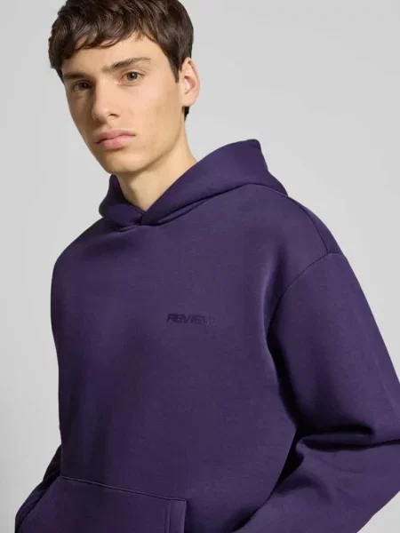 Bluza z kapturem z nadrukiem z logo Review fioletowa