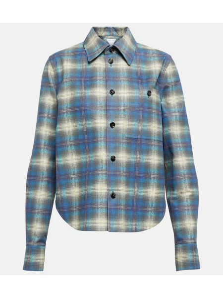 Top Bottega Veneta skórzany w kratkę niebieski