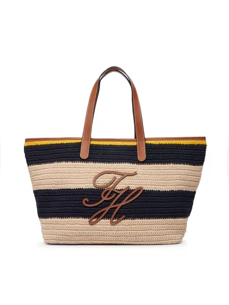 Táska Tommy Hilfiger Th Nautical Tote Crochet Str Színes bézs