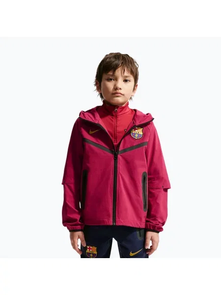 Gyerek futball dzseki Nike FC Barcelona Tech Full Zip noble red/black/mineral yellow. Méret: XL fekete