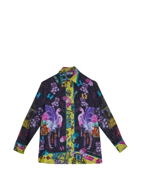 Gulerat cămașă de blugi Versace Jeans Couture din țesătură twill violet