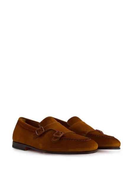 Pantofi loafer Santoni din piele de căprioară cu cataramă maro
