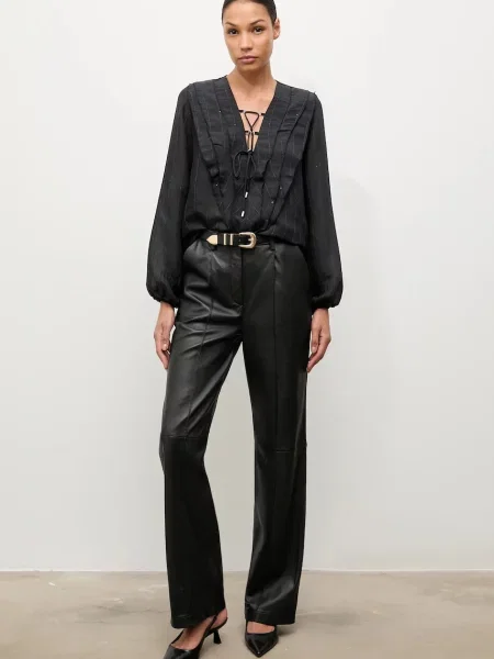 Кожаные брюки Answear.lab с высокой посадкой черные