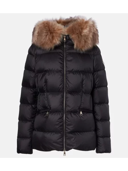 Geacă cu puf Moncler din piele de oaie negru