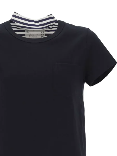 Tricou Sacai cu dungi plisat albastru