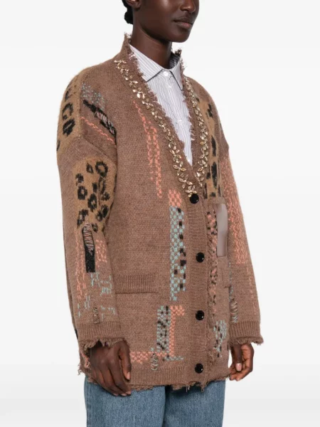 Kardigan Paper Lace s leopard uzorkom s čipkom smeđa