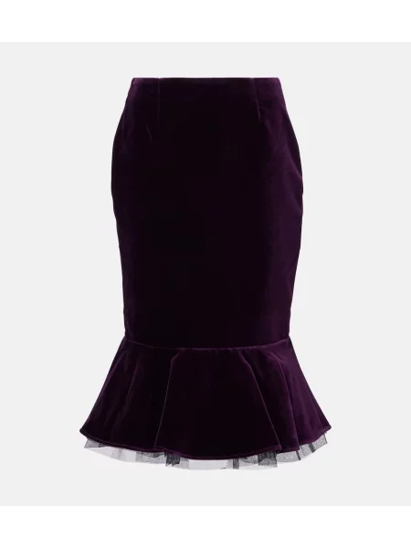 Cu peplum fustă midi Nina Ricci de catifea până la genunchi violet