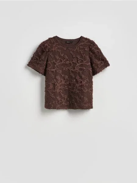 Reserved Tricou din cu aspect șifonat maro-închis maro