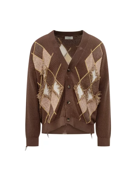 Kardigan Laneus z wzorem argyle brązowy