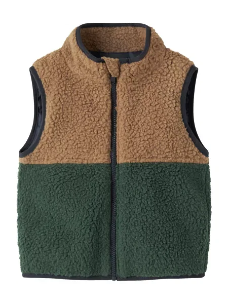 NAME IT Vestă NMMMALL maro caramel / pin verde