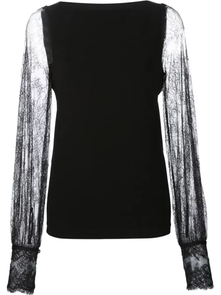 Прозрачна блуза Plein Sud с дантела дантелени ръкави черно