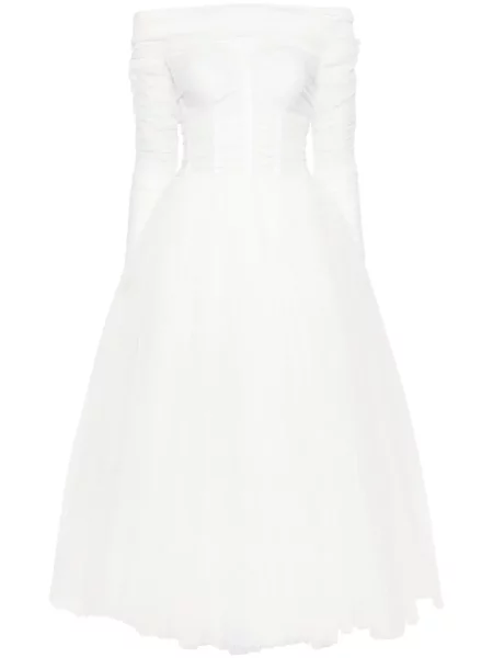 Rochie midi Ana Radu din tul până la genunchi de costum alb