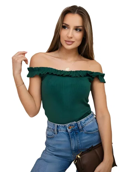 Halenka s volánky nad ramena zelená