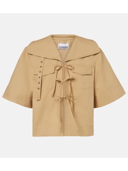 Top Ganni cu funde de in bej