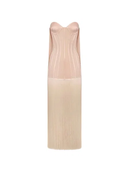 Rochie maxi Elisabetta Franchi cu franjuri tip corset de costum