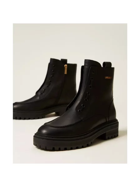 Botki Twinset chunky z logo czarne
