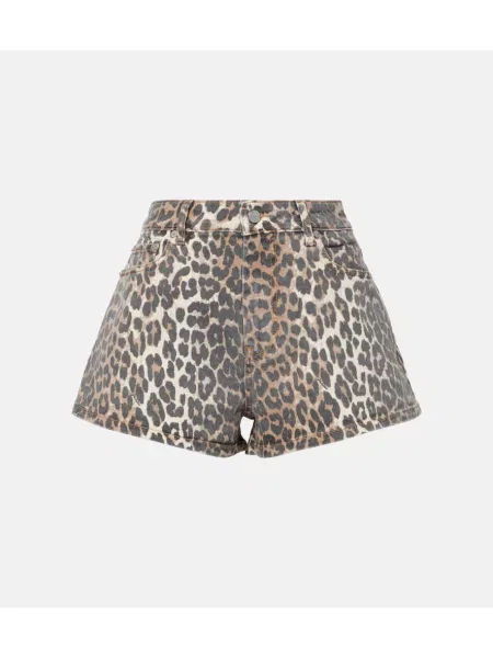 Pantaloni scurți din denim Ganni cu imagine cu model leopard