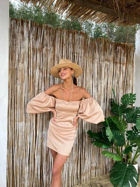 Сукня міні Milirud шовк бежевий