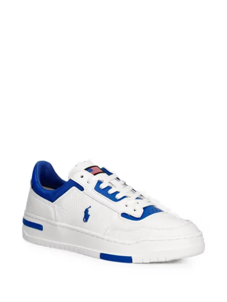 Papuci Polo Ralph Lauren din piele cu autograf cu cordon albastru