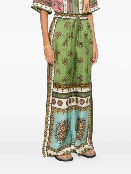 Pantaloni Alemais cu model floral cu imagine verde