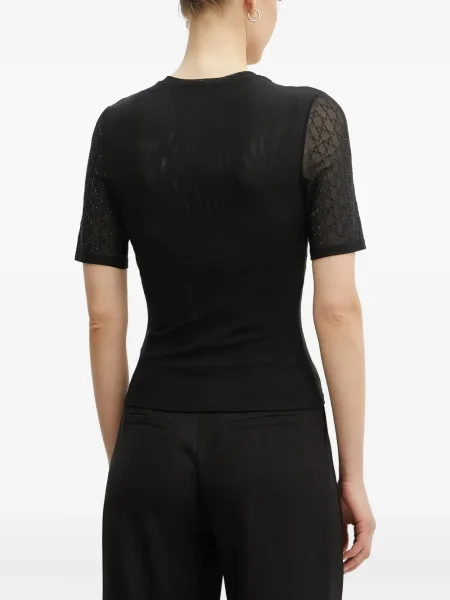 Къс тениска Marciano By Guess с V-образно деколте черно
