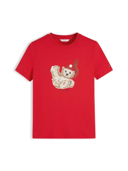 TOMMY HILFIGER Tricou HOLIDAY bej închis / roșu / roșu oxid alb