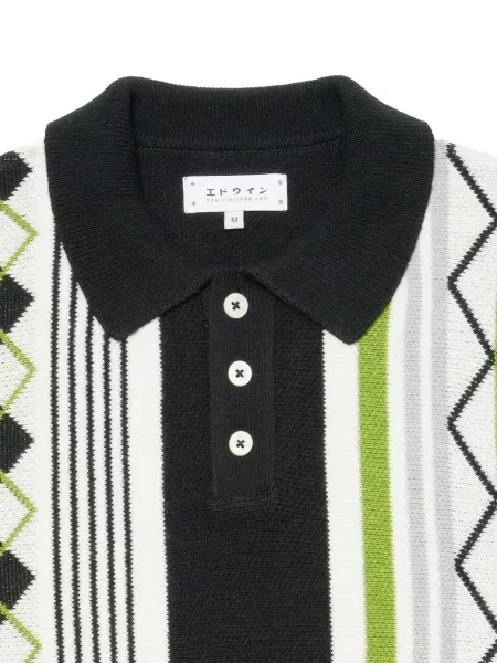 Tricou polo Edwin tricotate cu model argyle negru