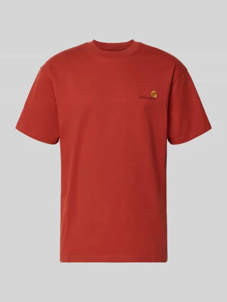 T-shirt z Wyhaftowane logo i Okrągły dekolt Carhartt Work In Progress czerwona