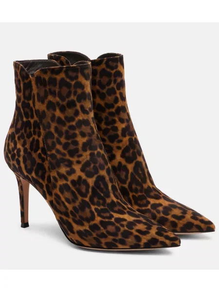 Cizme scurte Gianvito Rossi din piele de căprioară cu imagine cu model leopard maro