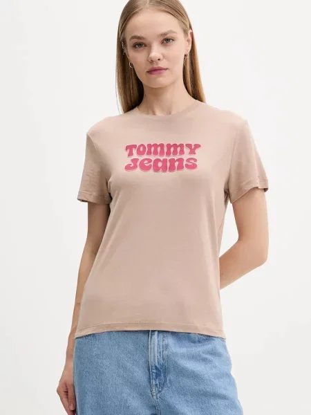 Póló Tommy Jeans autogrammal bézs