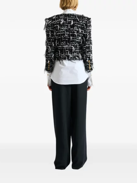 Περικομμένο μπουφάν Balmain με κρόσσια tweed μαύρο