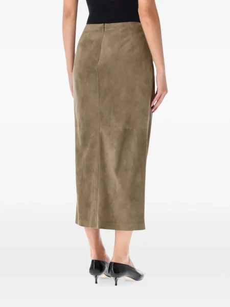 Fustă midi Ralph Lauren Collection din piele de căprioară drapată