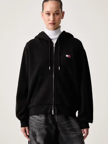 Tommy Jeans hanorac cu și glugă pentru femei cu negru