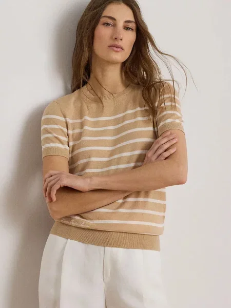 Lauren Ralph Lauren pulover cu mânecă scurtă pentru femei cu modal bej