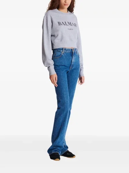 Hanorac crewneck Balmain cu imagine gri