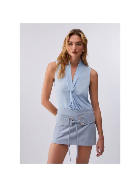 Lniany top Liu Jo elegancki niebieski