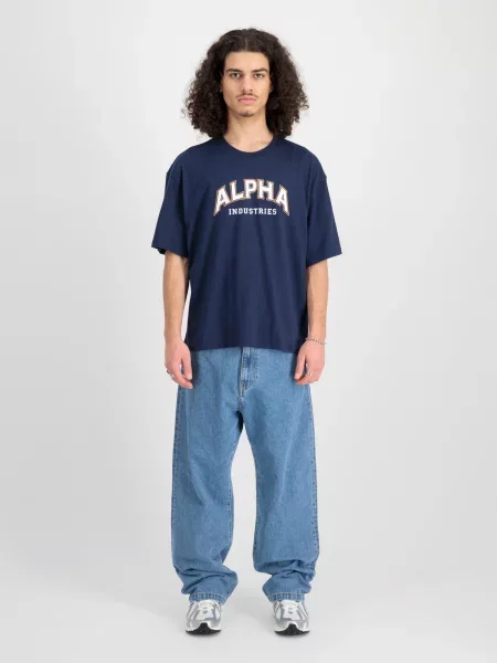 ALPHA INDUSTRIES Tričko College T námornícka modrá biela