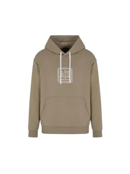 Bluza z kapturem Armani Exchange z kapturem z nadrukiem beżowa