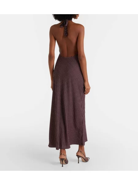 Rochie maxi Faithfull cu buline de costum maro