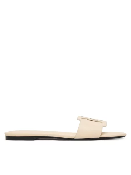 Calvin Klein Natikači Square Flat Sandal Emblem Rumena bež