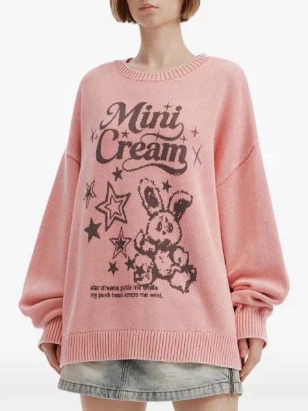 Pulover Mini Cream cu imagine roz