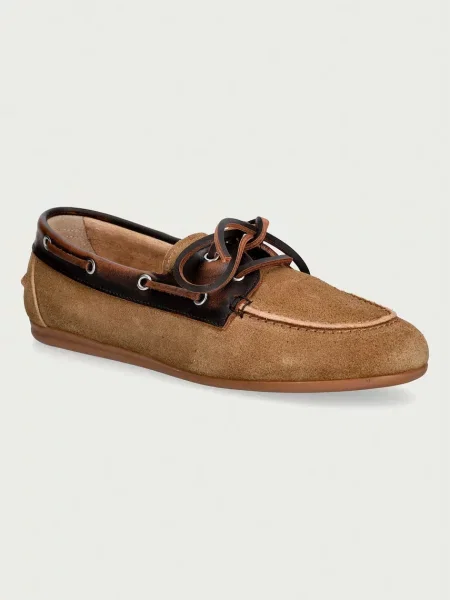 Posa mocasini pentru femei din piele întoarsă Boat Loafer maro
