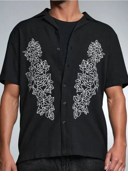 Sinsay Koszula z z roślinnym wzorem czarny