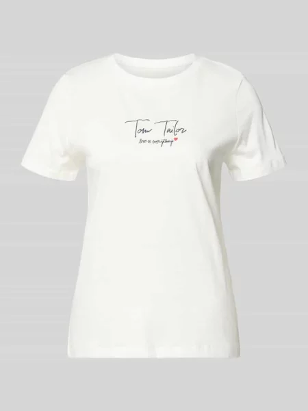 T-shirt krój regular fit z mieszanka bawełny ekologicznej Tom Tailor biała