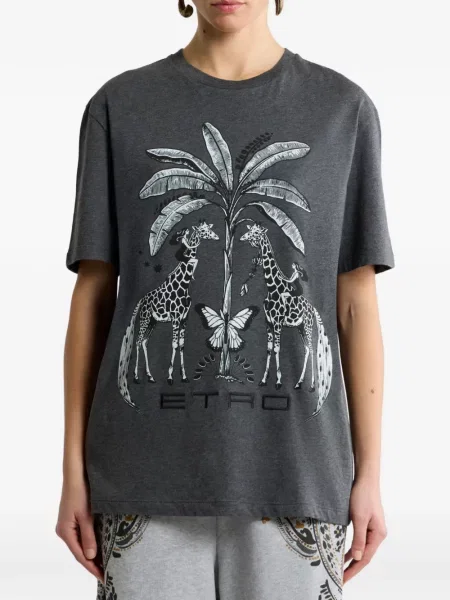 Tricou Etro cu imagine din jerseu gri