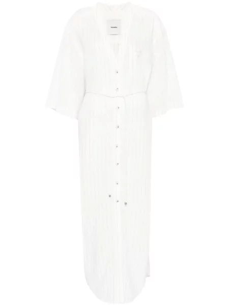 Rochie tip cămașă Nanushka cu dungi de costum alb