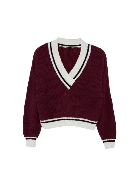 Trendyol Pulover roșu bordeaux / negru alb