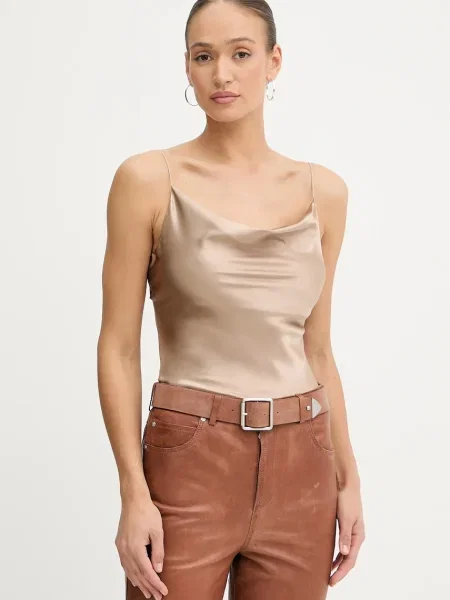 Копринена блуза Marciano by Guess DENISE дамска зелено с изчистен дизайн бежово